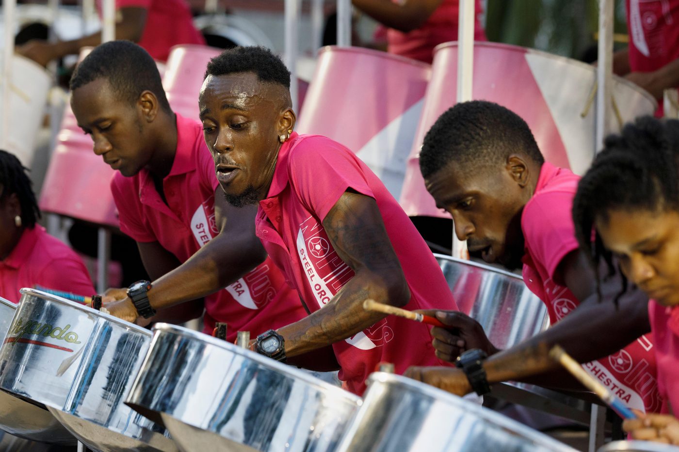 Steel pan players in performance
